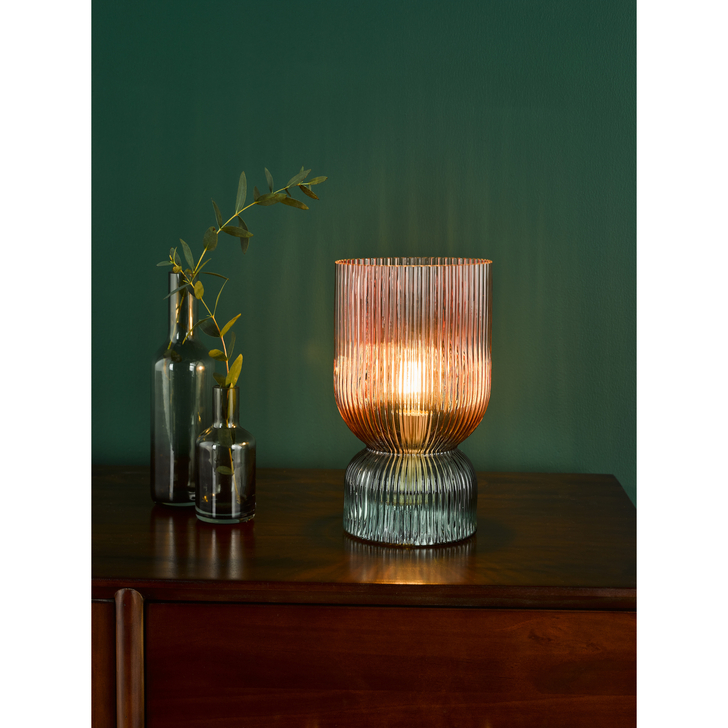 Dar Rhubarb Pink and Green Ribbed Glass Table Lamp