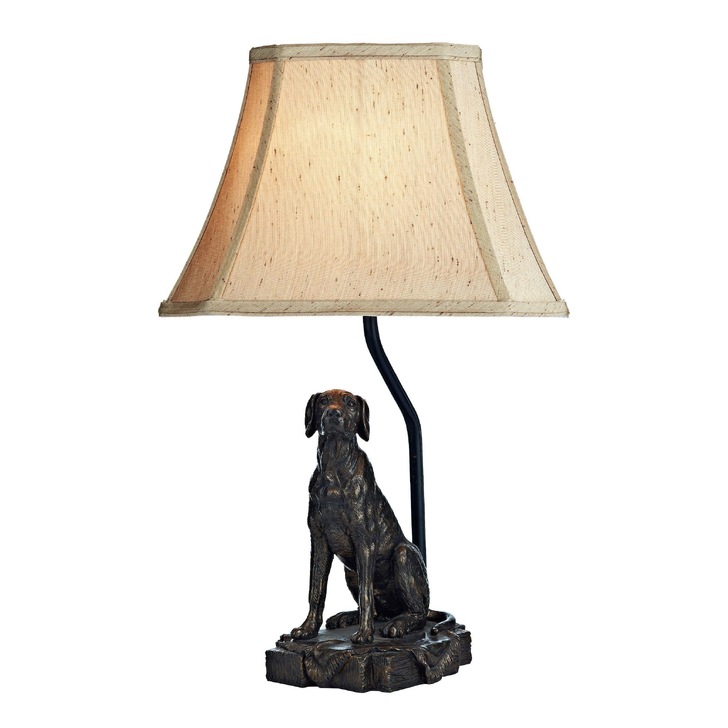 Dar Rover ROV4263-X Brushed Bronze Finish Table Lamp Complete With Gold Faux Silk Shade