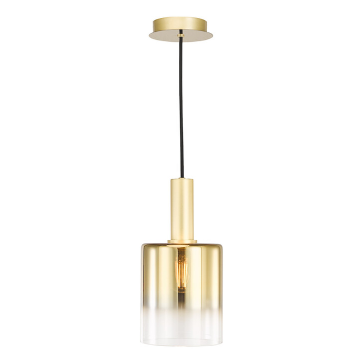 Dar Savannah Gold Finish 1 Light Pendant Complete With Gold To Clear Cylinder Glass Shades