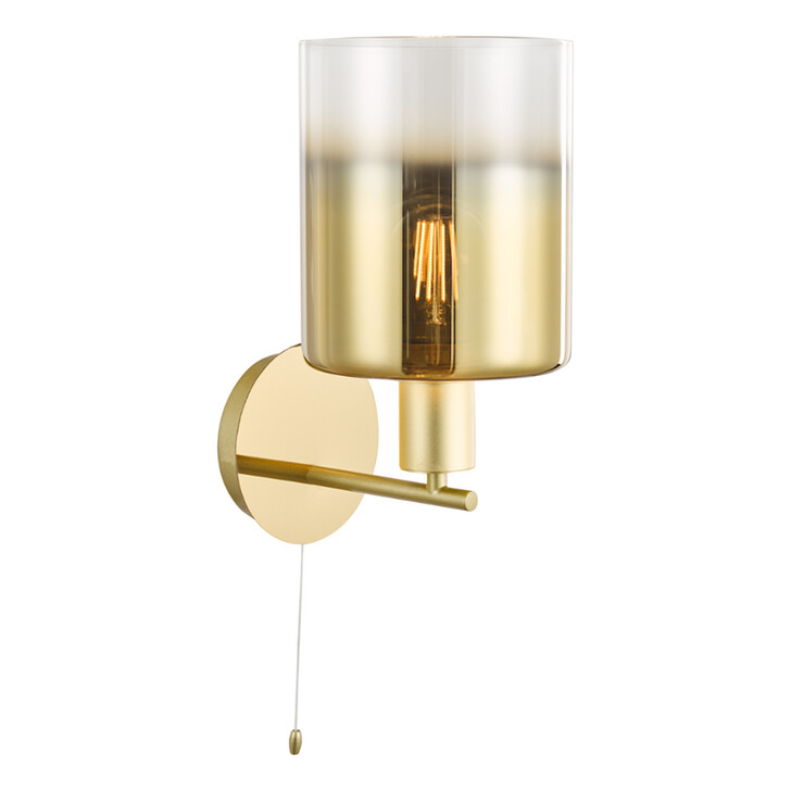 Dar Savannah Gold Finish Single Wall Light Light Complete With Gold To Clear Cylinder Glass Shade - Switched
