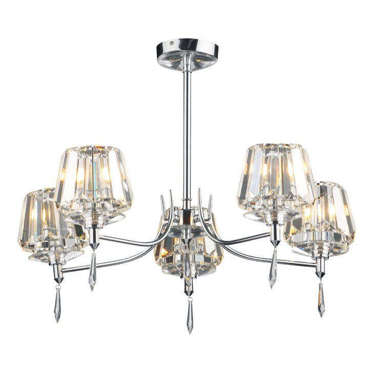 Dar Selina SEL0550 Polished Chrome Finish 5 Light Semi Flush Crystal Ceiling Light