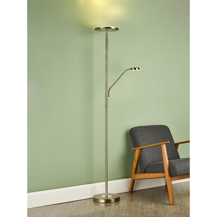 Dar Shelby Antique Brass Mother & Child LED Floor Lamp