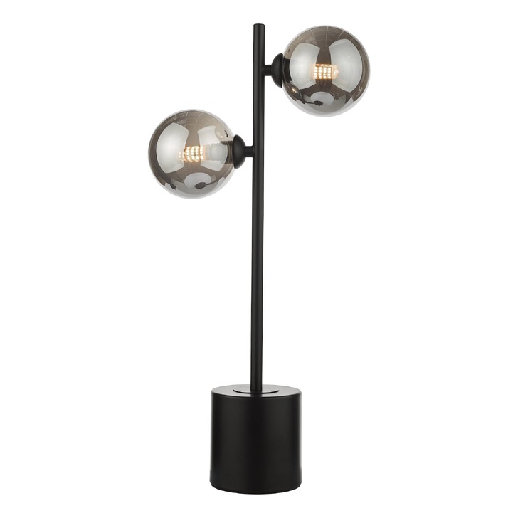 Dar Spiral 2 Light Table Lamp Matt Black With Smoked Glass Globes