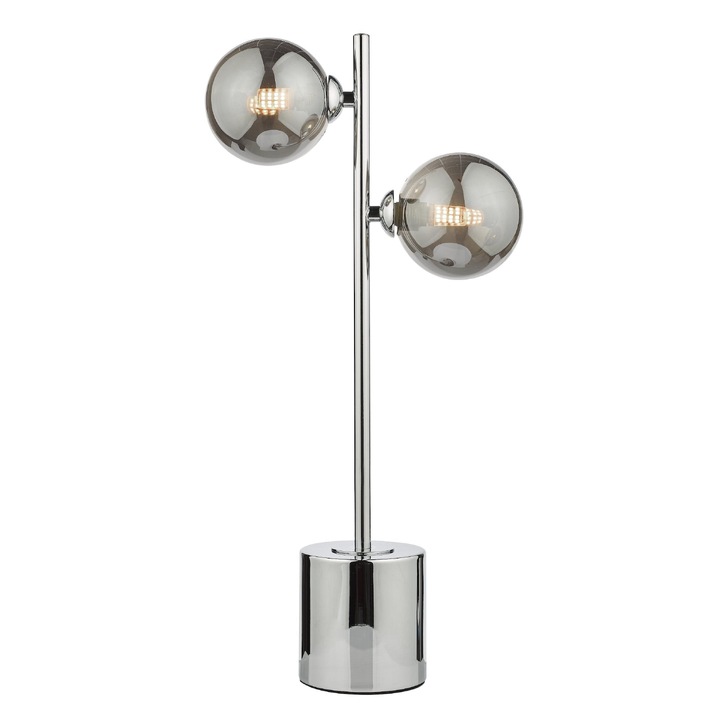 Dar Spiral 2 Light Table Lamp Polished Chrome With Smoked Glass Globes