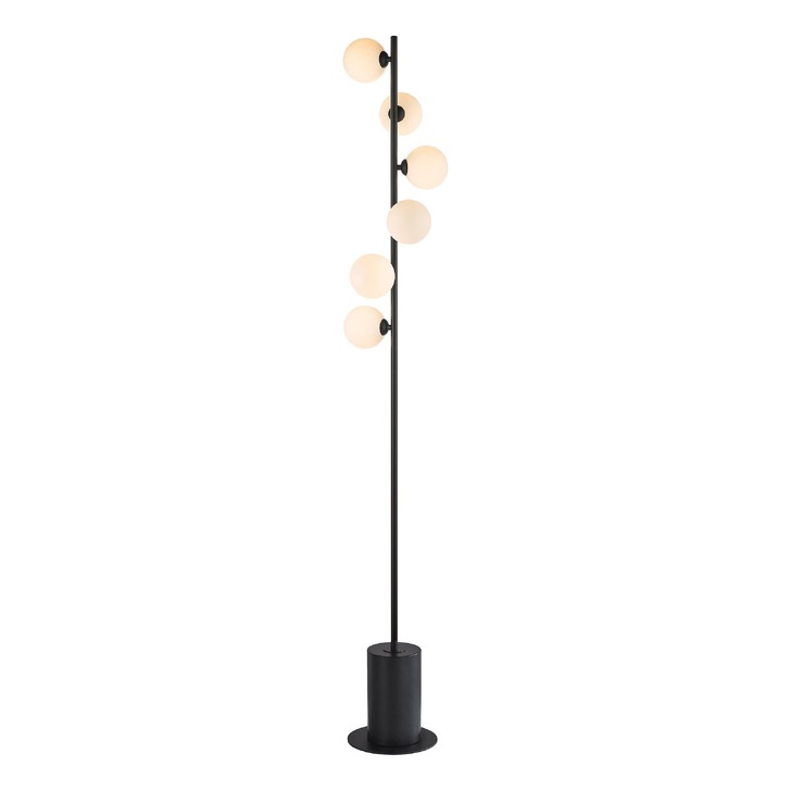 Dar Spiral 6 Light Floor Lamp Matt Black With Opal Glass Globes