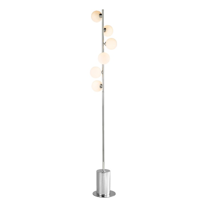 Dar Spiral 6 Light Floor Lamp Polished Chrome With Opal Glass Globes