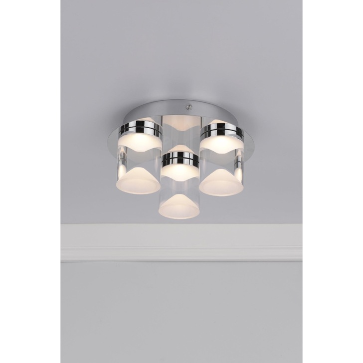 Dar Susa SUS5350 3 Light LED Flush Ceiling Light In Polished Chrome & Acrylic - IP44