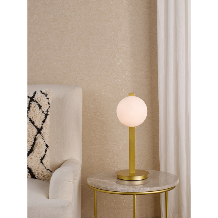 Dar Tauri Table Lamp Matt Gold and Opal Glass