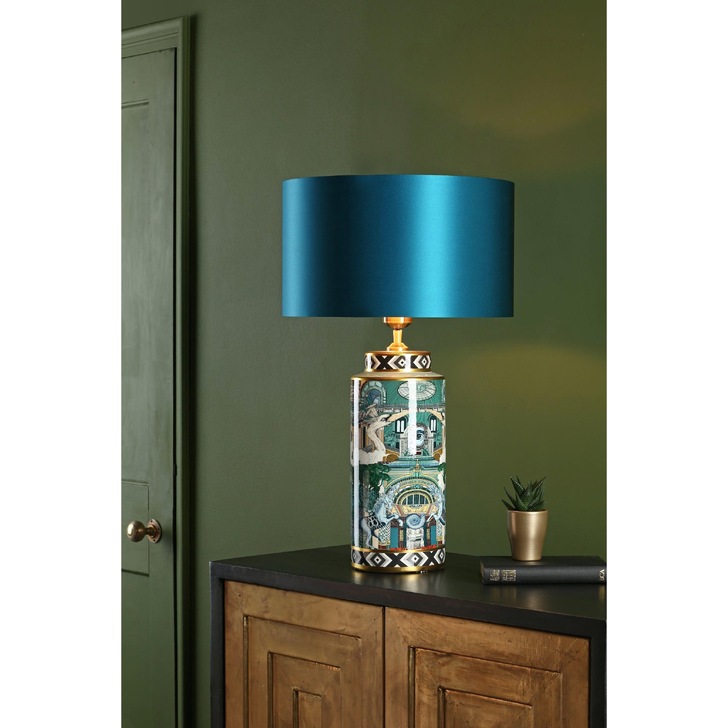 Dar Teisha Emerald and Gold Surrealist Motif Ceramic Table Lamp - Base Only