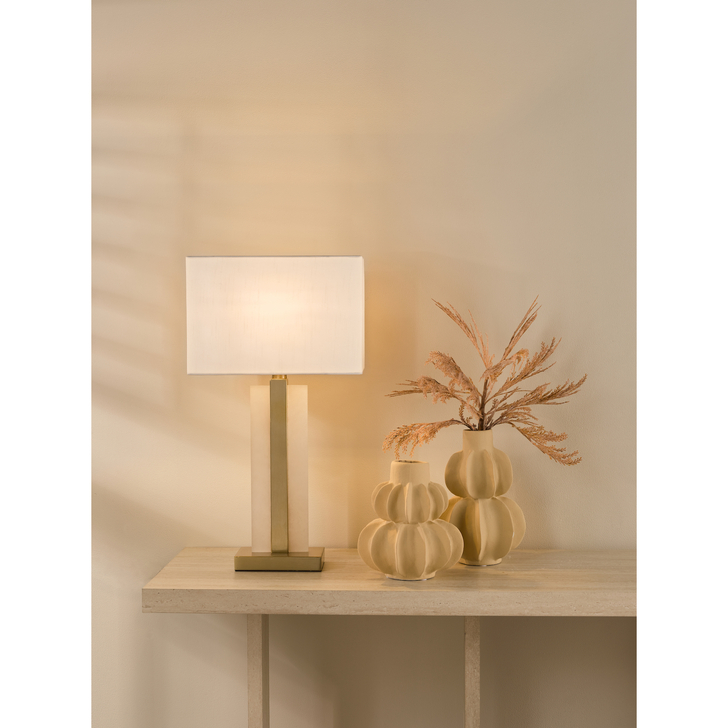Dar Tokori Alabaster and Brushed Gold Table Lamp With Ivory Shade