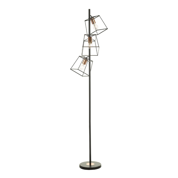 Dar Tower 3 Light Floor Lamp In Matt Black And Copper