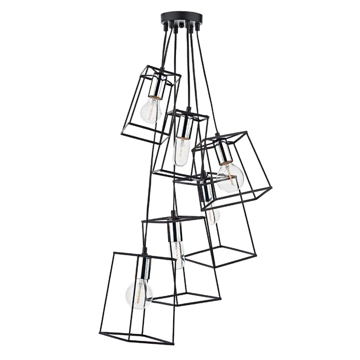 Dar Tower TOW0650 Matt Black & Polished Chrome 6 Light Cluster Pendant