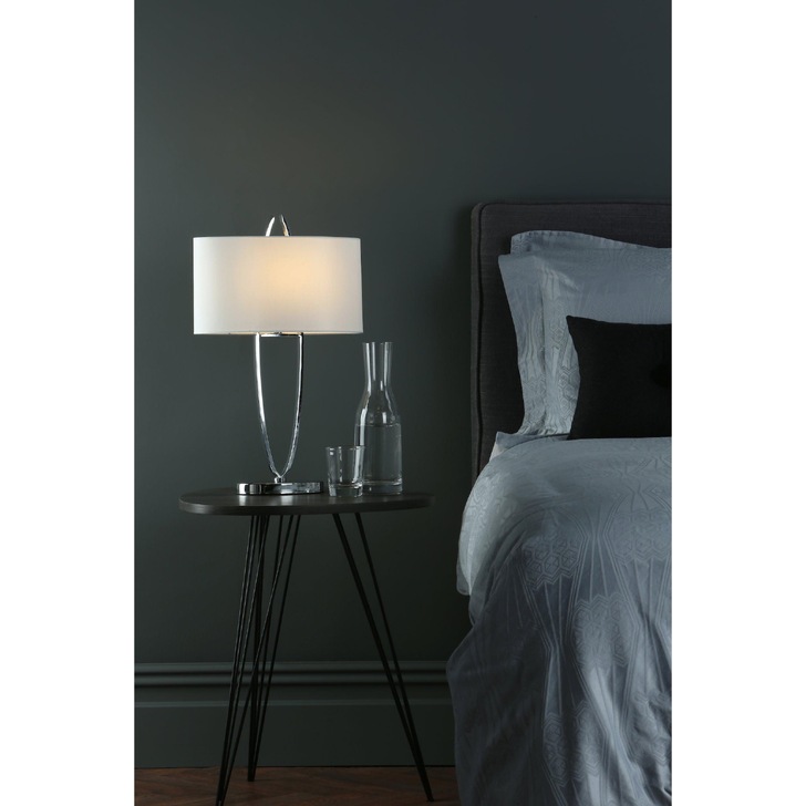 Dar Utara UTA4250 Table Lamp In Polished Chrome Finish Complete With Ivory Shade