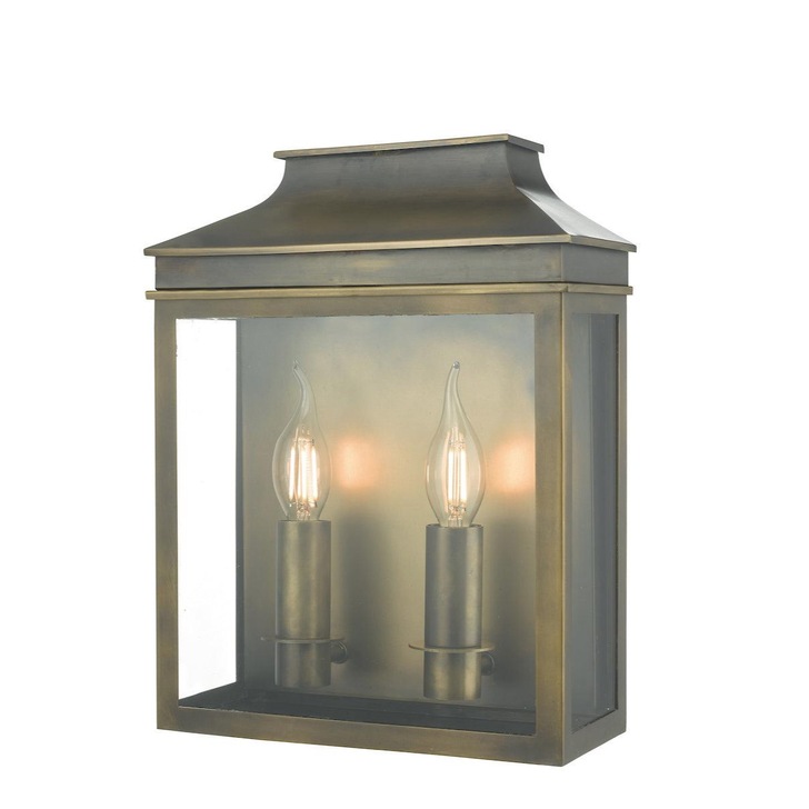 Dar Vapour VAP5045 Exterior 2 Light Coach Lantern Wall Light In Weathered Brass Finish - IP44