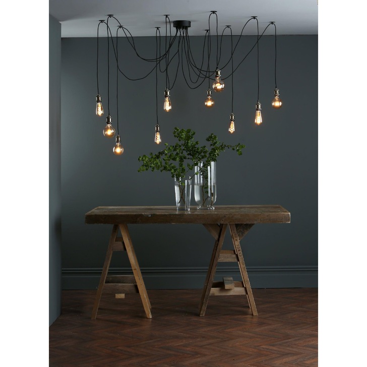 Dar Waco 10 Light Pendant In Antique Brass And Matt Black