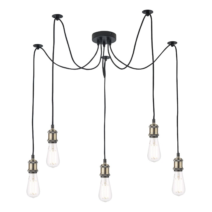 Dar Waco 5 Light Pendant In Antique Brass And Matt Black