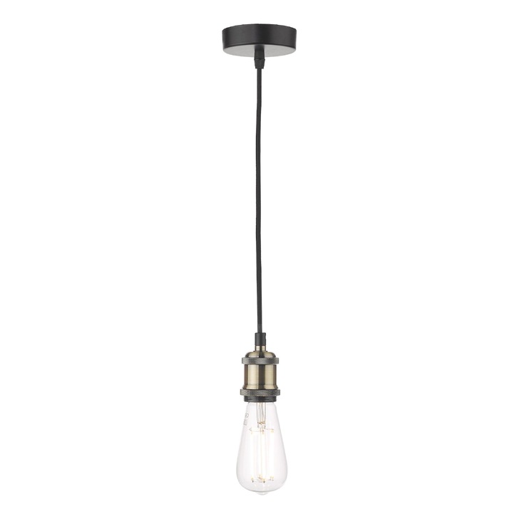 Dar Waco Single E27 Suspension In Antique Brass Matt Black