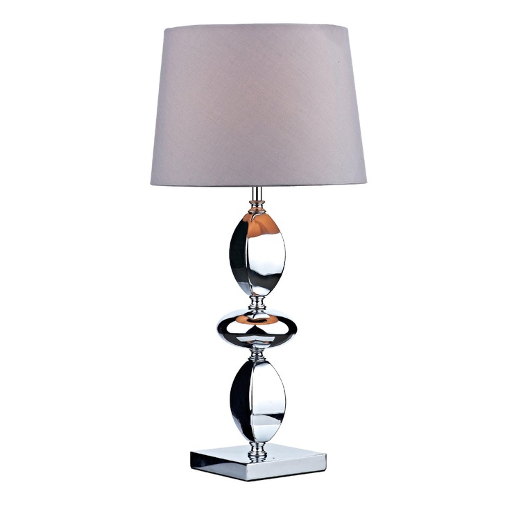 Dar Wickford WIC4250 Polished Chrome Large Table Lamp Complete With Grey Cotton Shade