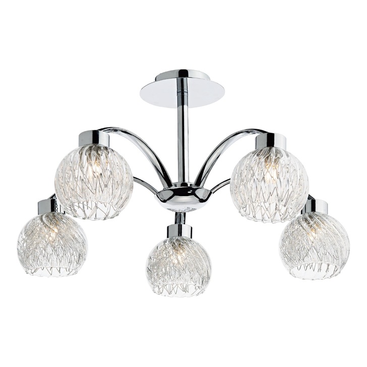 Dar Yasmin YAS0550 Polished Chrome 5 Light Semi Flush Ceiling Light