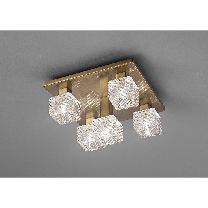 Deco Accor D0164 Antique Brass 5 Light Flush Ceiling Light With Clear Glass Shades