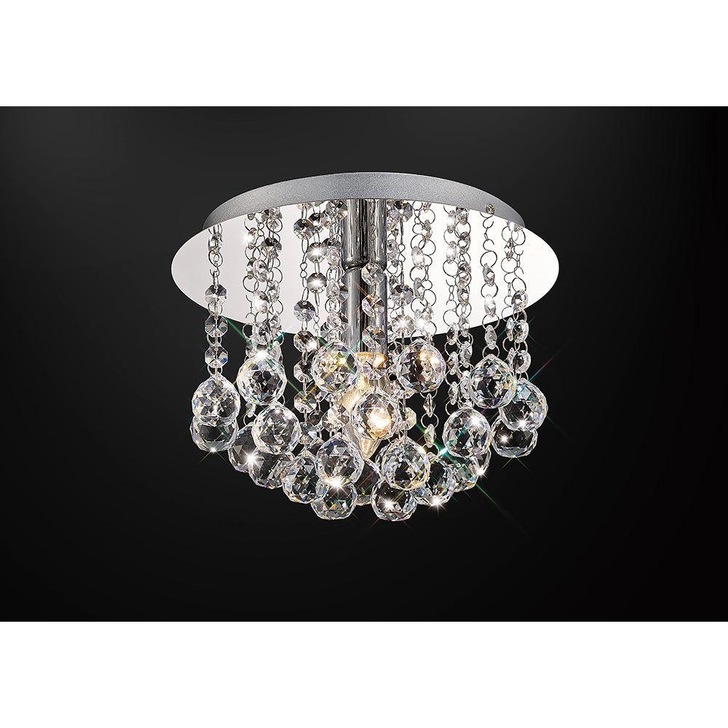 Deco Acton D0141 Polished Chrome 1 Light Round Flush Crystal Ceiling Light - 250mm