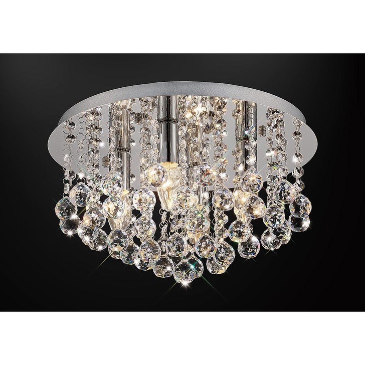 Deco Acton D0143 Polished Chrome 4 Light Round Flush Crystal Ceiling Light - 380mm