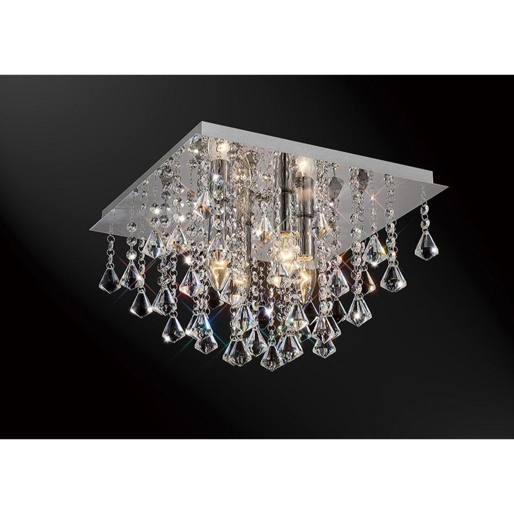 Deco Acton D0144 Polished Chrome 4 Light Square Flush Crystal Ceiling Light - 380mm