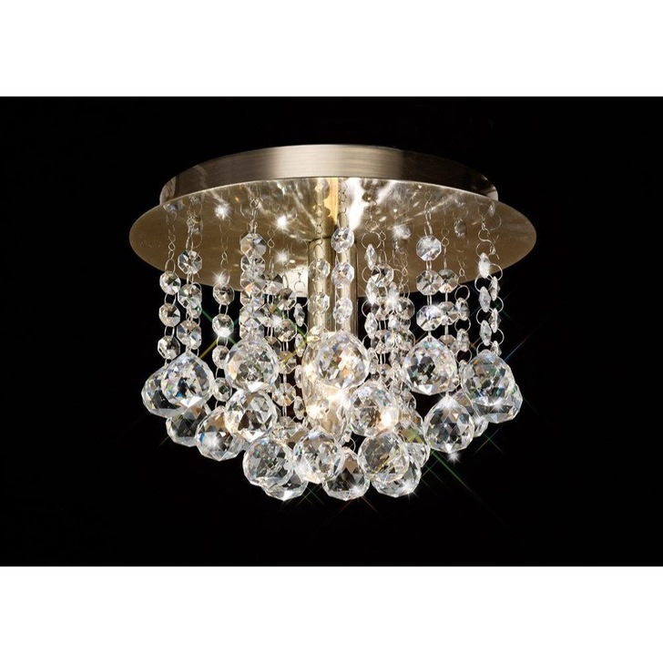 Deco Acton D0185 Antique Brass 1 Light Round Flush Crystal Ceiling Light - 250mm