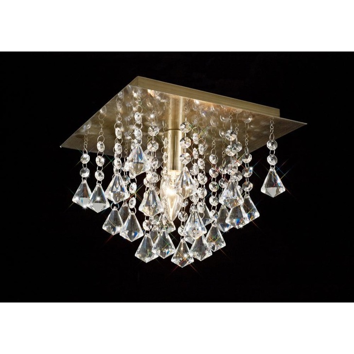 Deco Acton D0186 Antique Brass 1 Light Square Flush Crystal Ceiling Light - 250mm