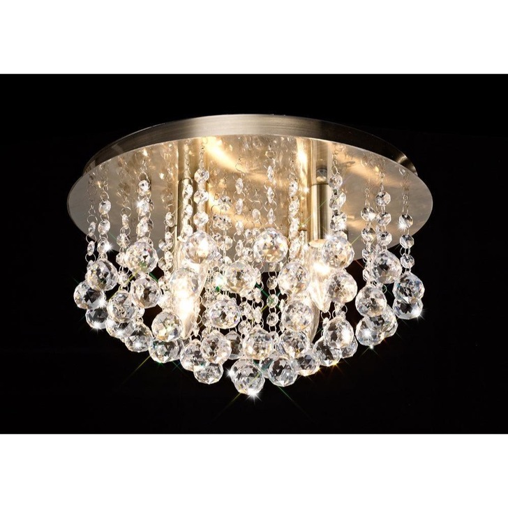 Deco Acton D0187 Antique Brass 4 Light Round Flush Crystal Ceiling Light - 380mm