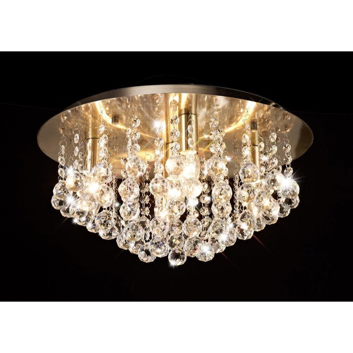 Deco Acton D0189 Antique Brass 5 Light Round Flush Crystal Ceiling Light - 460mm