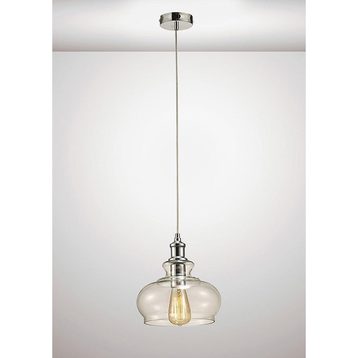 Deco Carla D0116 Polished Chrome Single Pendant With Clear Glass Shade