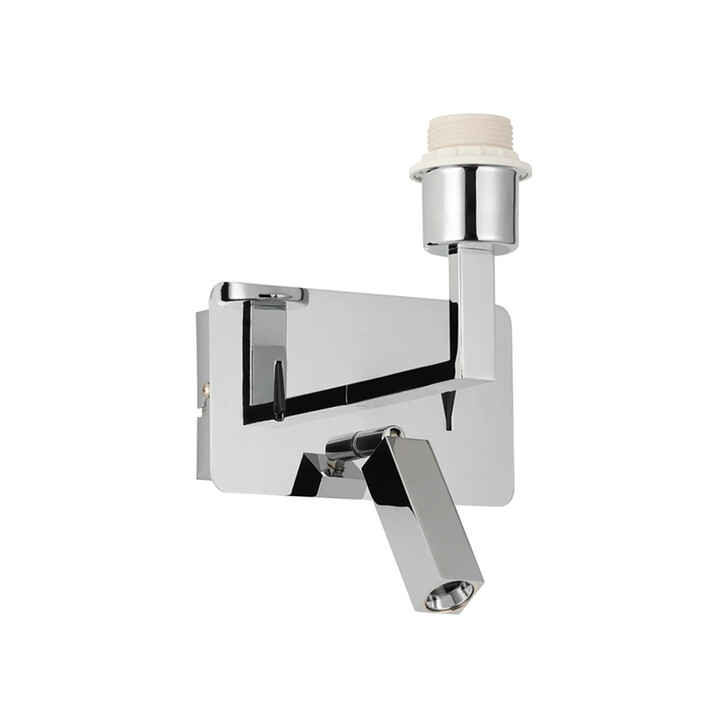 Deco Clara Polished Chrome Wall + Reading Light with USB-C + USB-A Socket: 1 x E27 + 3W LED: 3000K: Individually Switched