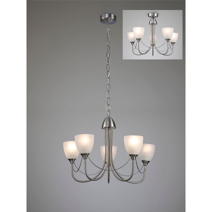 Deco Cooper D0236 Satin Nickel 5 Light Pendant With Opal Glass Shades