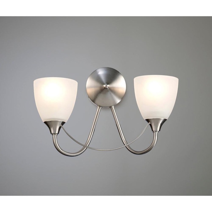 Deco Cooper D0237 Satin Nickel 2 Light Wall Light With Opal Glass Shades