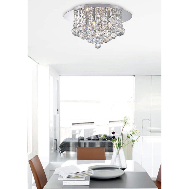 Deco Dahlia D0002 Polished Chrome 4 Light Flush Crystal Ceiling Light - 350mm