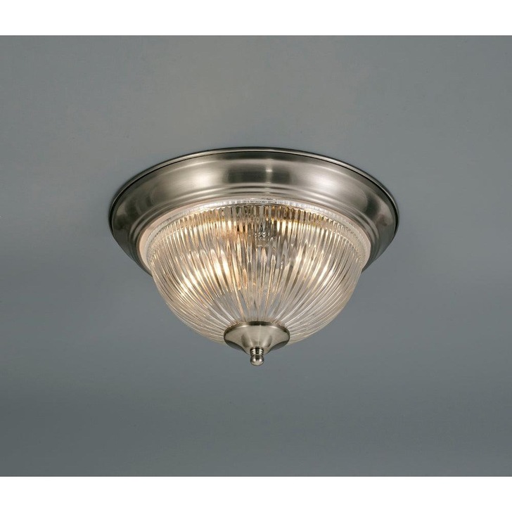 Deco Macy D0406 Satin Nickel 2 Light Flush Ceiling Light With Clear Ribbed Glass - IP44