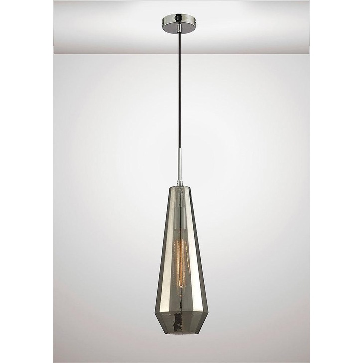 Deco Markus D0108 Polished Chrome Single Slim Cone Pendant With Smoked Black Glass Shade