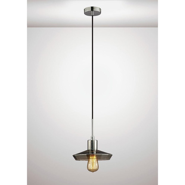 Deco Markus D0110 Polished Chrome Single Pendant With Smoked Black Glass Shade