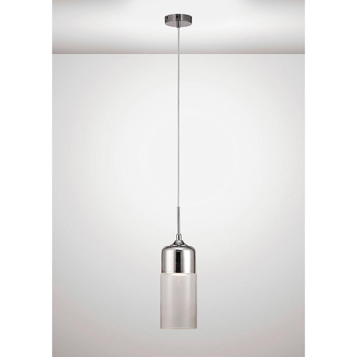 Deco Mia D0113 Polished Chrome Cylindrical Single Pendant With Clear Glass