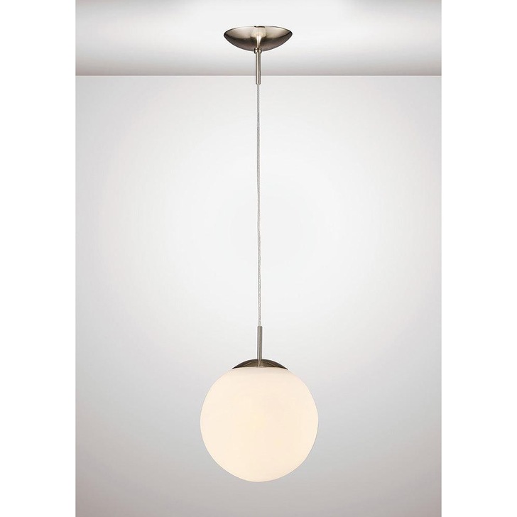 Deco Miranda D0122 Satin Nickel Small Single Pendant With Frosted White Glass Globe