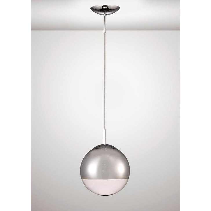 Deco Miranda D0124 Polished Chrome Small Single Pendant With Chrome Mirrored/Clear Glass Globe