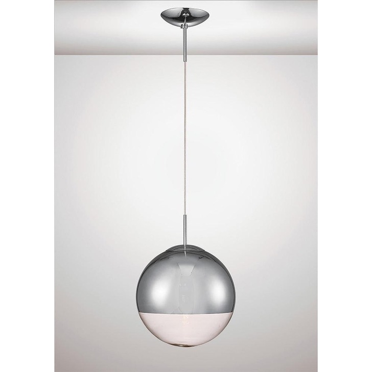 Deco Miranda D0125 Polished Chrome Medium Single Pendant With Chrome Mirrored/Clear Glass Globe