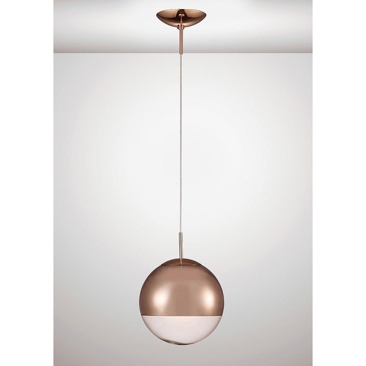 Deco Miranda D0126 Copper Small Single Pendant With Copper Mirrored/Clear Glass Globe