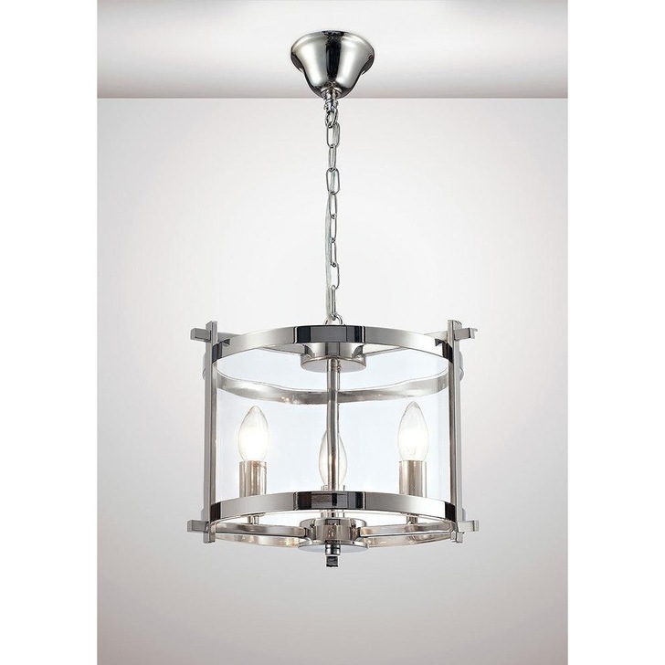 Deco Nolan D0087 Polished Chrome 3 Light Lantern Pendant With Clear Glass