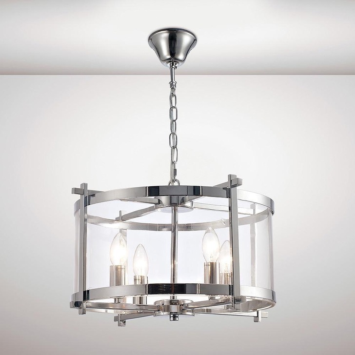 Deco Nolan D0089 Polished Chrome 4 Light Lantern Pendant With Clear Glass