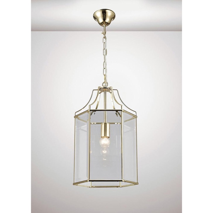 Deco Payton D0095 French Gold Single Hexagonal Lantern Pendant With Clear Glass