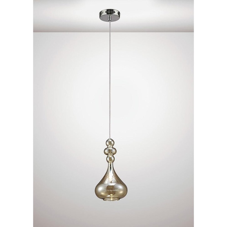 Deco Reese D0117 Polished Chrome Single Pendant With Cognac Glass Shade