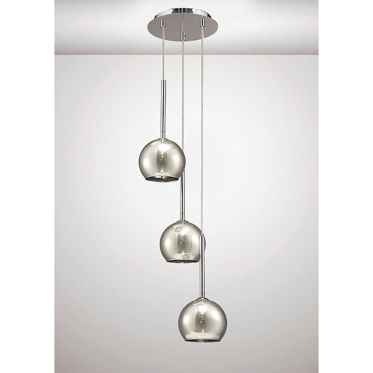 Deco Regina D0102 Polished Chrome 3 Light Pendant With Smoke Glass Shades