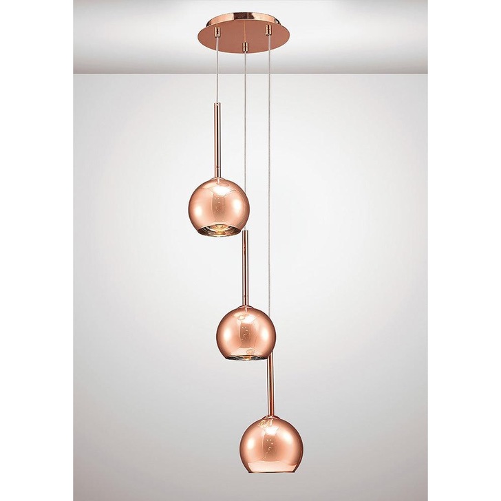 Deco Regina D0104 Copper 3 Light Pendant With Copper Glass Shades